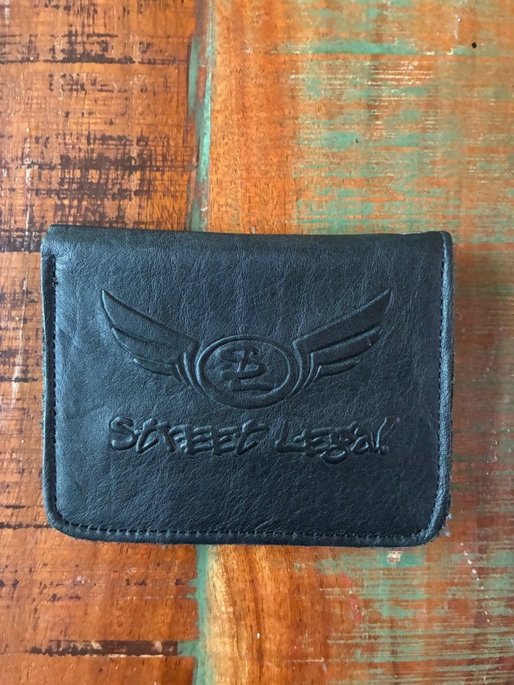 Embossed Black Leather Bi-Fold Wallet - Men